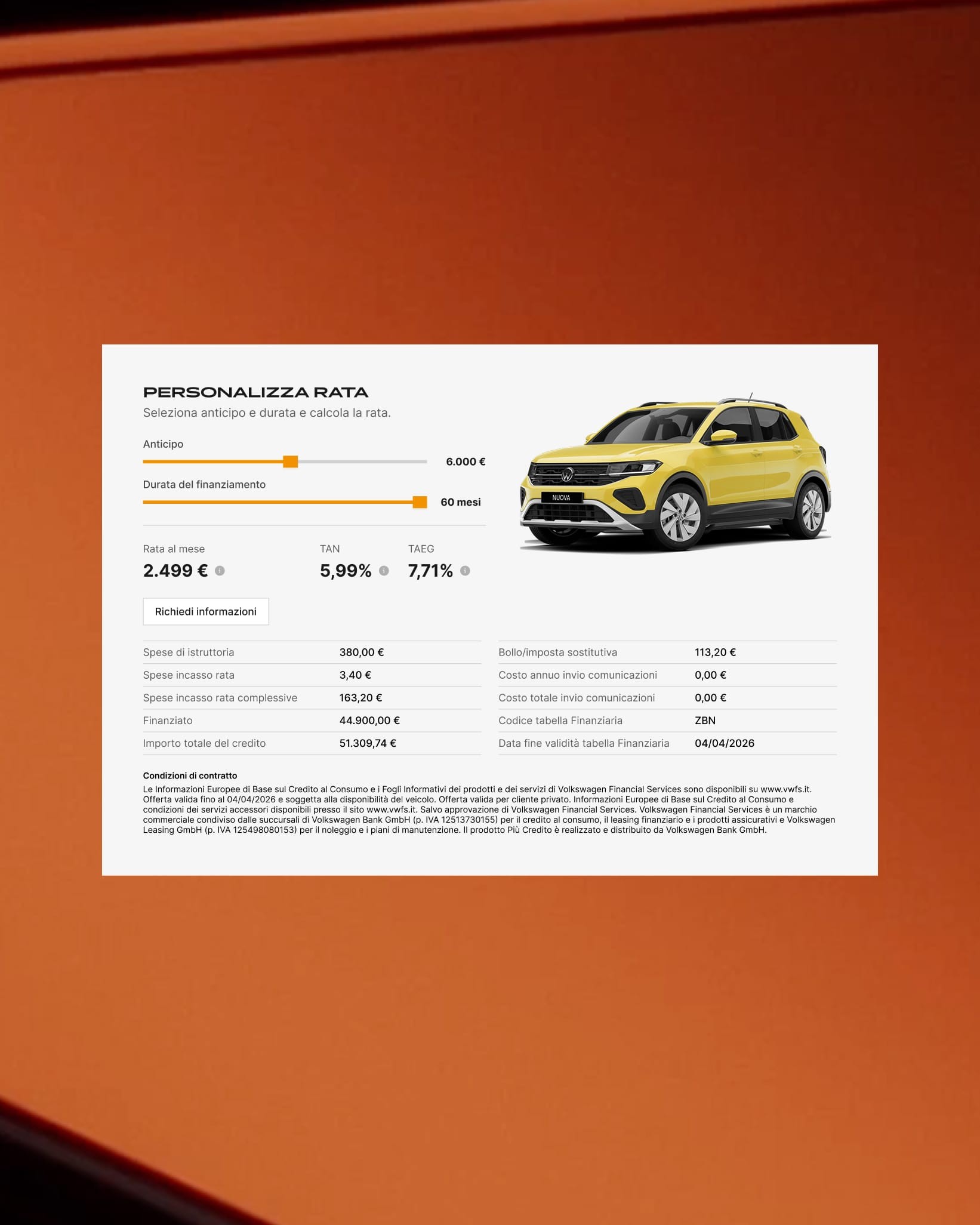 UI Personalizza rata Eurocar: anticipo, durata, TAN/TAEG
